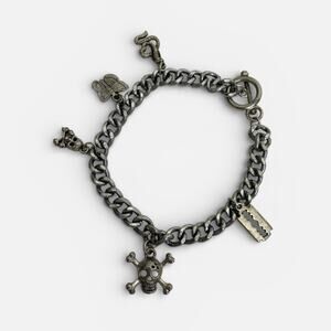 Chunky Silver Chain Charm Bracelet